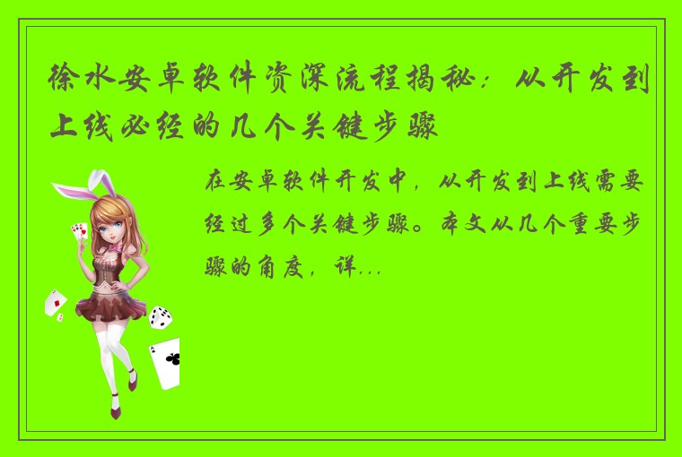 徐水安卓软件资深流程揭秘：从开发到上线必经的几个关键步骤