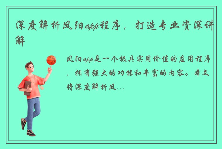 深度解析凤阳app程序，打造专业资深讲解