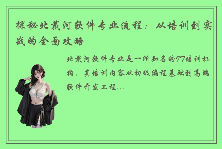 探秘北戴河软件专业流程：从培训到实战的全面攻略