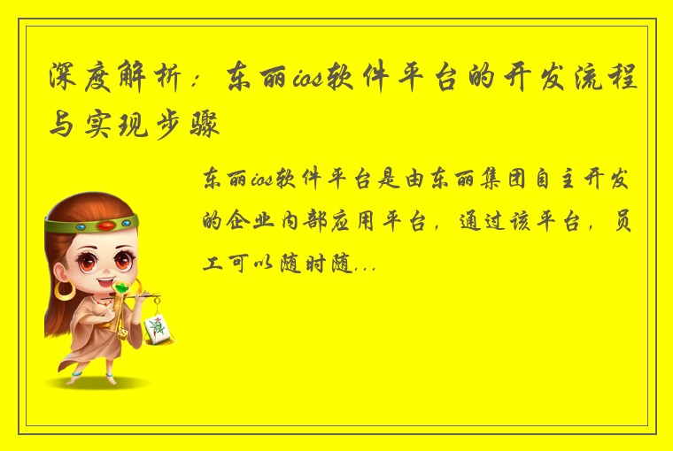 深度解析：东丽ios软件平台的开发流程与实现步骤