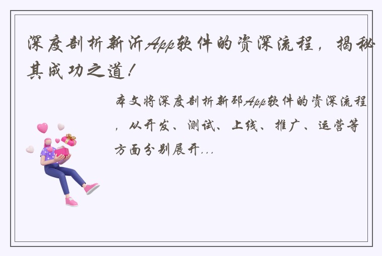 深度剖析新沂App软件的资深流程，揭秘其成功之道！