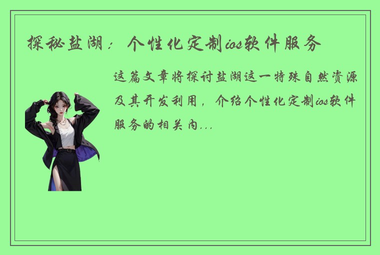 探秘盐湖：个性化定制ios软件服务