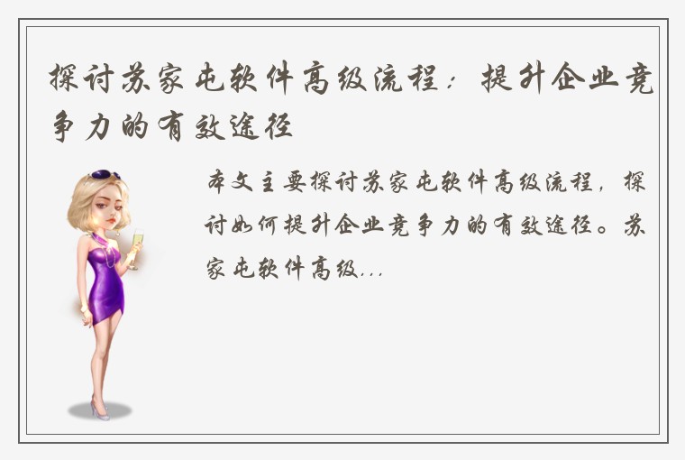 探讨苏家屯软件高级流程：提升企业竞争力的有效途径