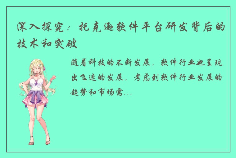 深入探究：托克逊软件平台研发背后的技术和突破