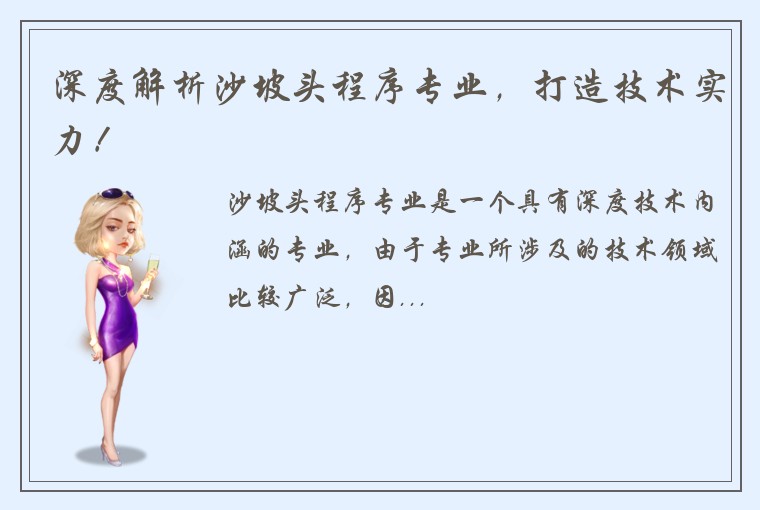 深度解析沙坡头程序专业，打造技术实力！