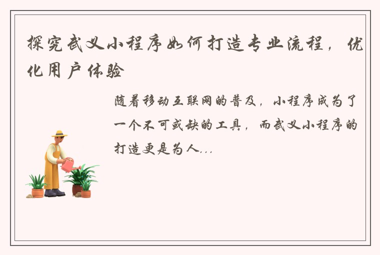 探究武义小程序如何打造专业流程，优化用户体验