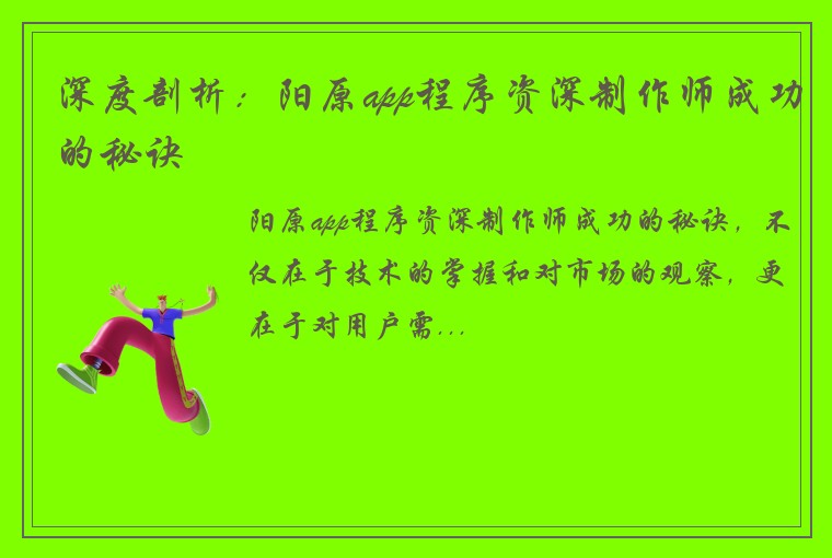 深度剖析：阳原app程序资深制作师成功的秘诀