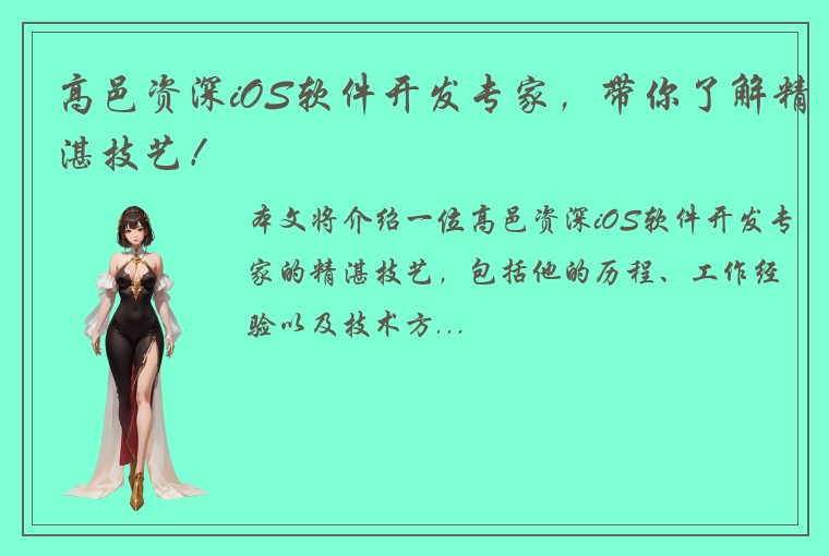 高邑资深iOS软件开发专家，带你了解精湛技艺！
