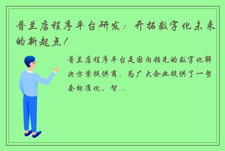 普兰店程序平台研发：开拓数字化未来的新起点！