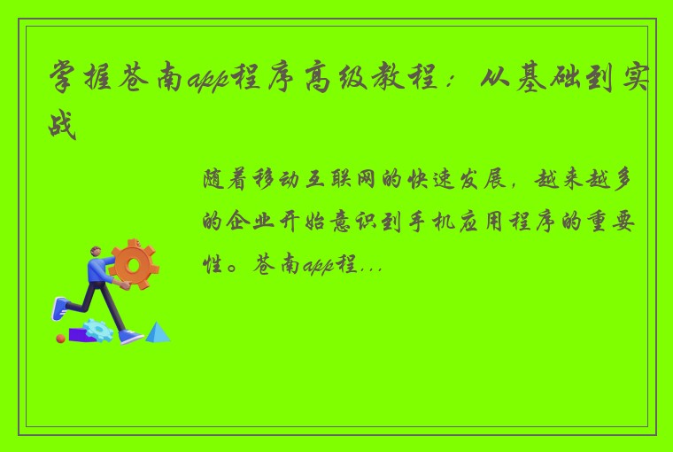 掌握苍南app程序高级教程：从基础到实战
