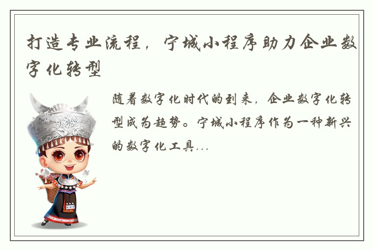 打造专业流程，宁城小程序助力企业数字化转型