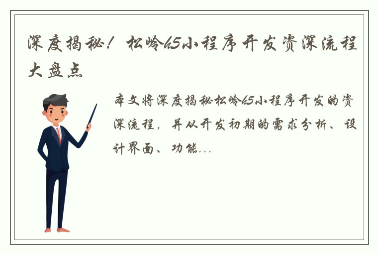 深度揭秘！松岭h5小程序开发资深流程大盘点