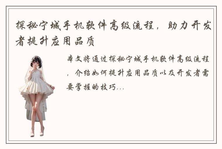 探秘宁城手机软件高级流程，助力开发者提升应用品质