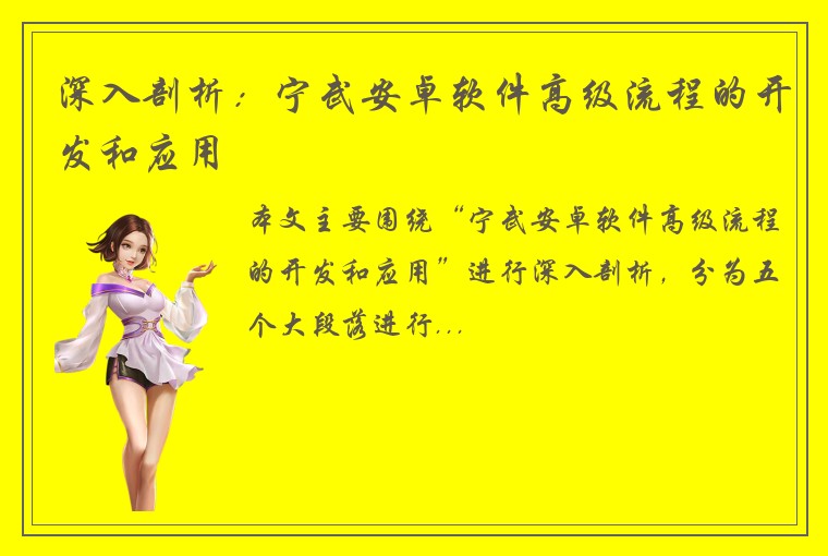 深入剖析：宁武安卓软件高级流程的开发和应用