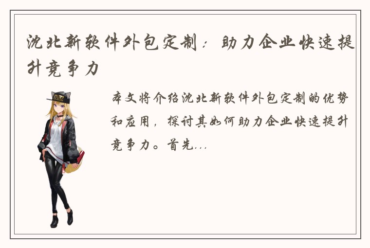 沈北新软件外包定制：助力企业快速提升竞争力