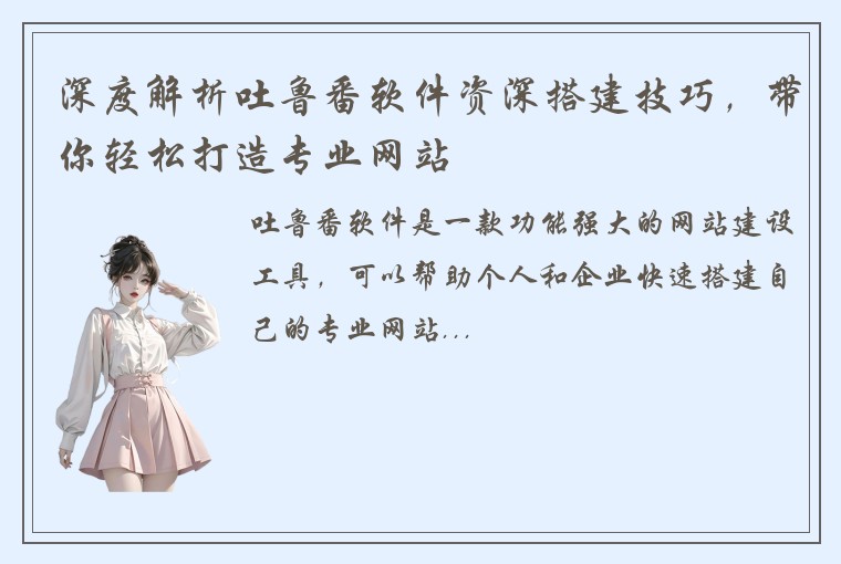 深度解析吐鲁番软件资深搭建技巧，带你轻松打造专业网站