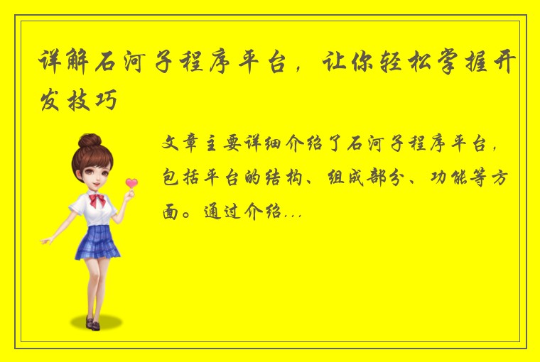 详解石河子程序平台，让你轻松掌握开发技巧