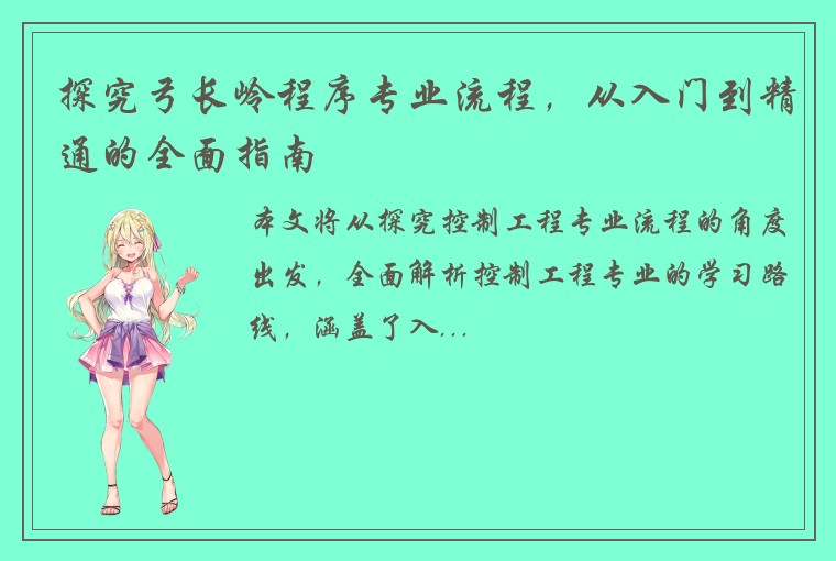 探究弓长岭程序专业流程，从入门到精通的全面指南