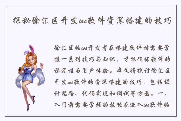 探秘徐汇区开发ios软件资深搭建的技巧