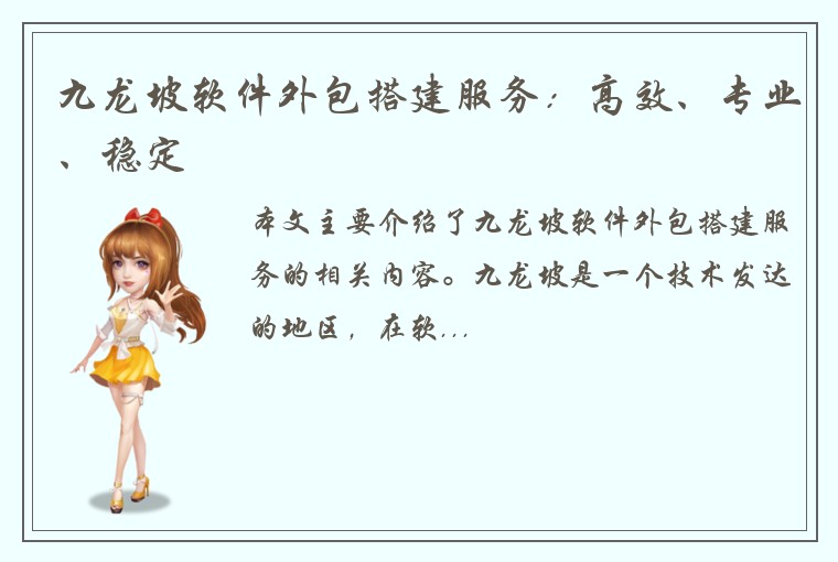 九龙坡软件外包搭建服务：高效、专业、稳定