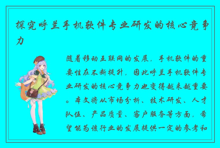 探究呼兰手机软件专业研发的核心竞争力