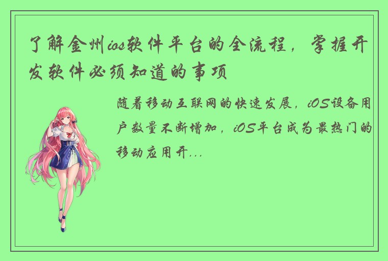 了解金州ios软件平台的全流程，掌握开发软件必须知道的事项