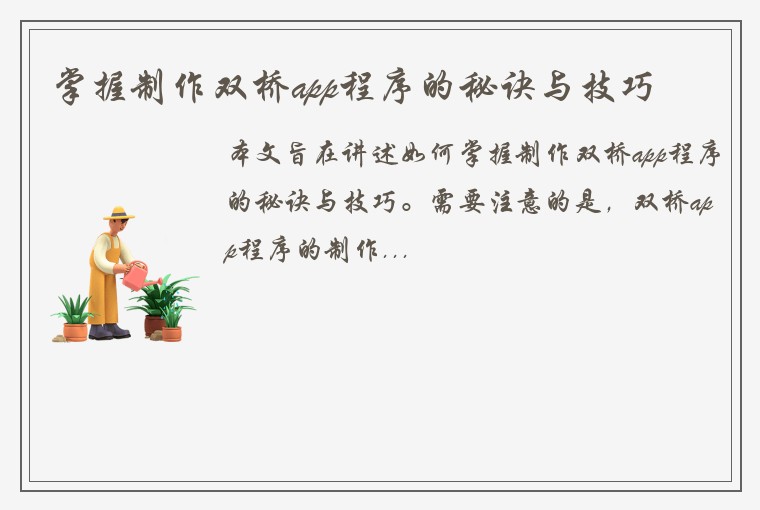 掌握制作双桥app程序的秘诀与技巧