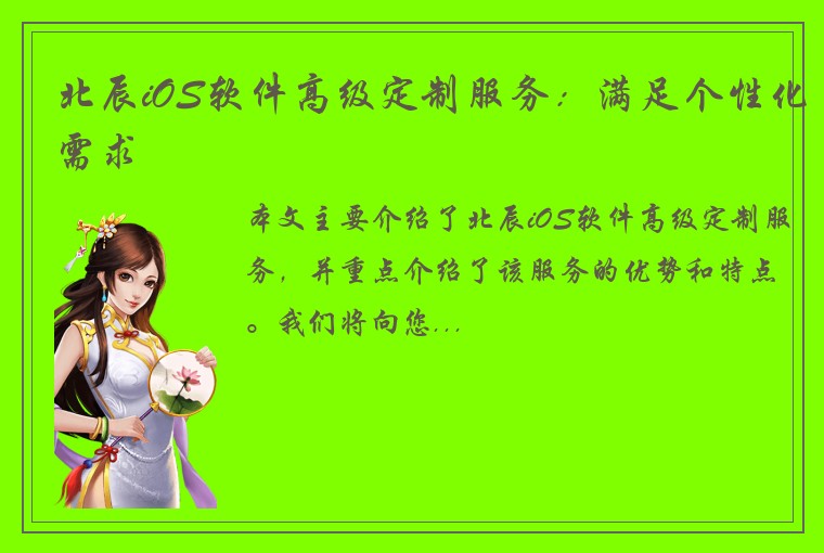 北辰iOS软件高级定制服务：满足个性化需求