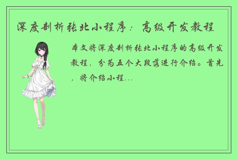 深度剖析张北小程序：高级开发教程