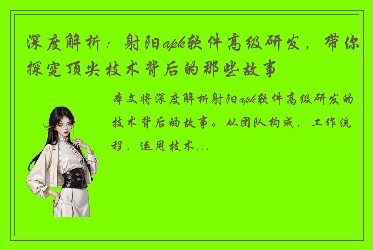 深度解析：射阳apk软件高级研发，带你探究顶尖技术背后的那些故事