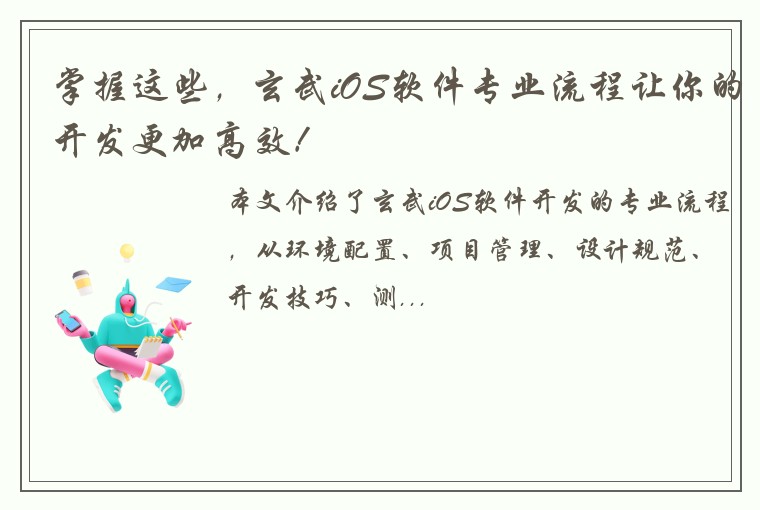 掌握这些，玄武iOS软件专业流程让你的开发更加高效！