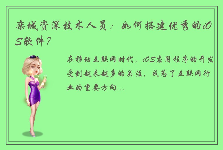 栾城资深技术人员：如何搭建优秀的iOS软件？