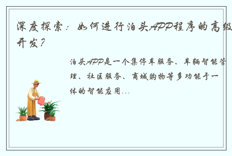 深度探索：如何进行泊头APP程序的高级开发？