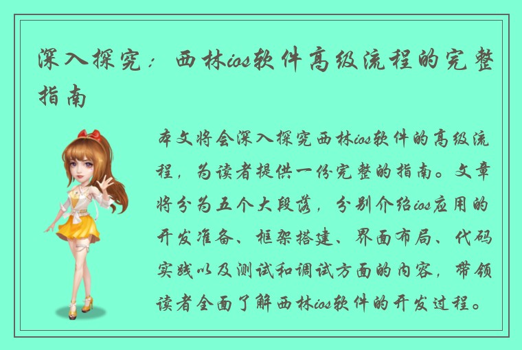 深入探究：西林ios软件高级流程的完整指南