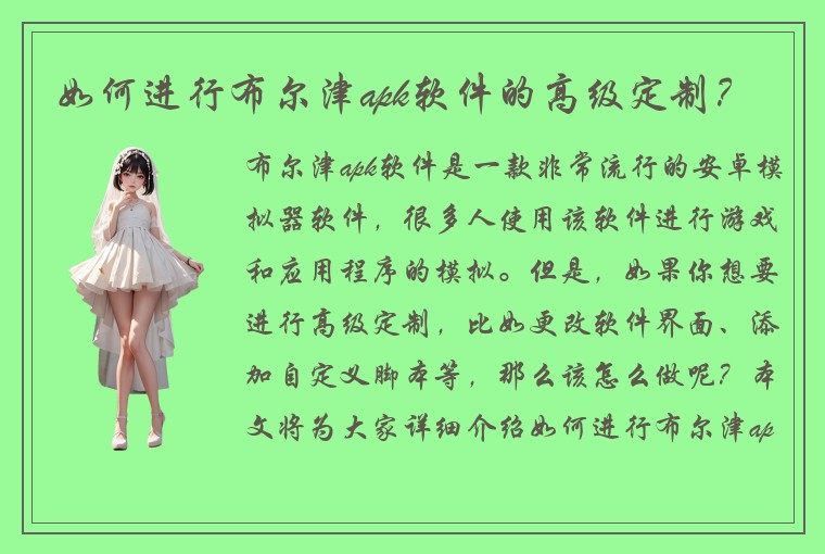 如何进行布尔津apk软件的高级定制？