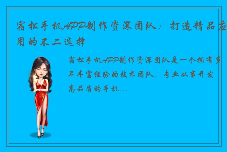 宿松手机APP制作资深团队：打造精品应用的不二选择