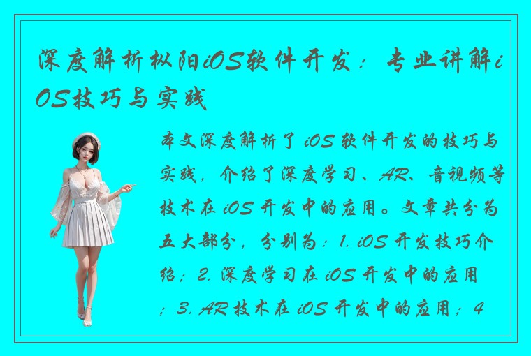 深度解析枞阳iOS软件开发：专业讲解iOS技巧与实践