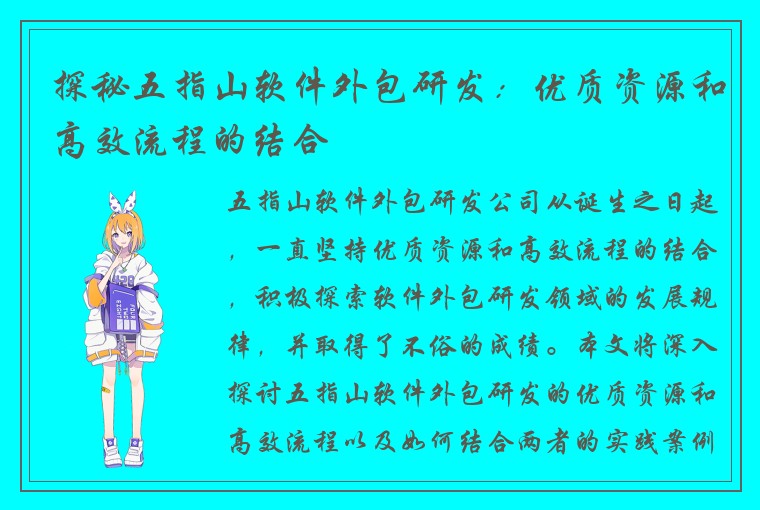 探秘五指山软件外包研发：优质资源和高效流程的结合