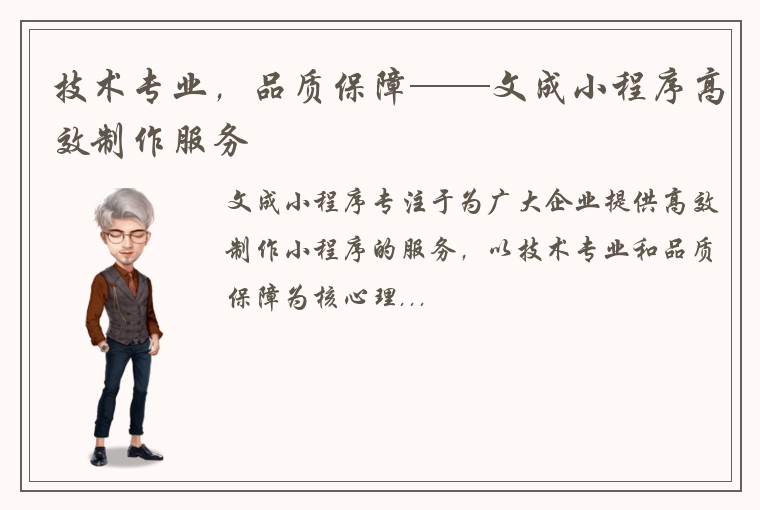 技术专业,品质保障——文成小程序高效制作服务