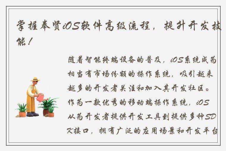 掌握奉贤iOS软件高级流程，提升开发技能！