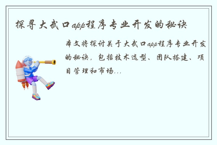 探寻大武口app程序专业开发的秘诀