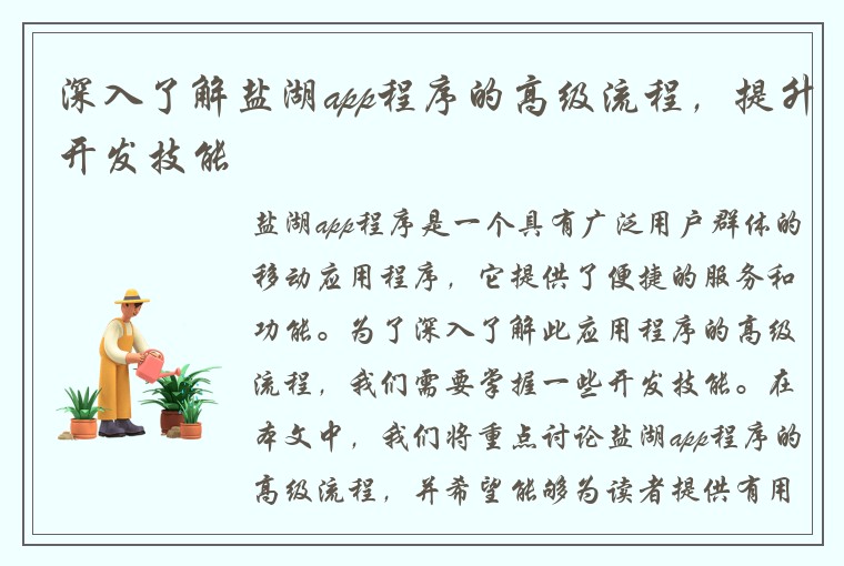 深入了解盐湖app程序的高级流程，提升开发技能