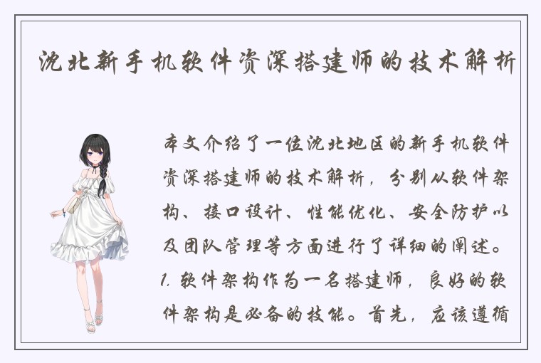 沈北新手机软件资深搭建师的技术解析