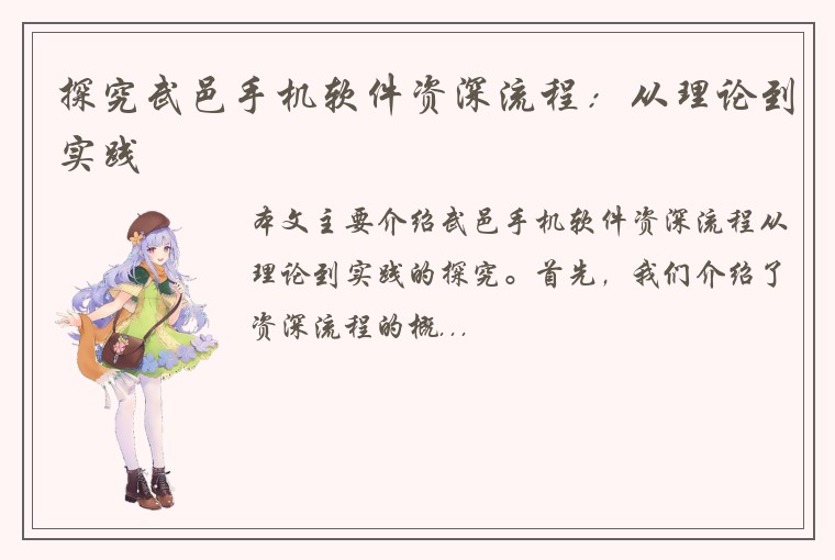 探究武邑手机软件资深流程：从理论到实践