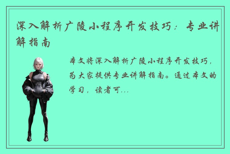 深入解析广陵小程序开发技巧：专业讲解指南
