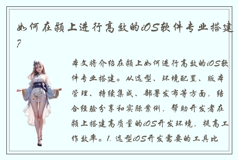 如何在颍上进行高效的iOS软件专业搭建？