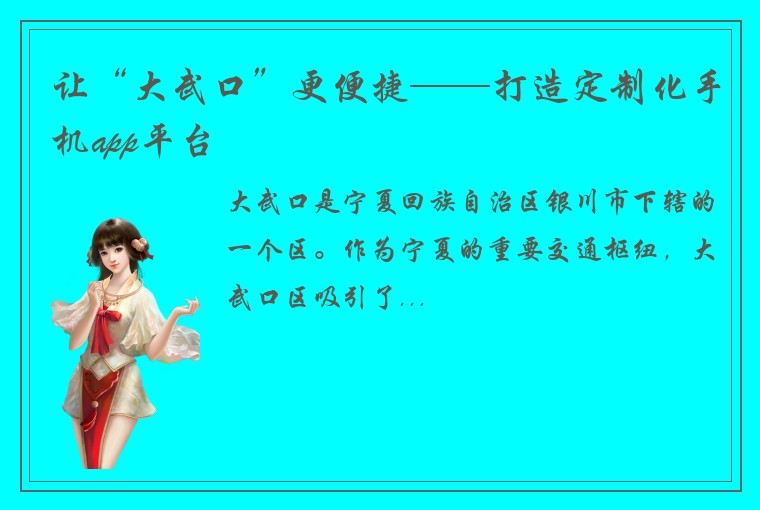 让“大武口”更便捷——打造定制化手机app平台