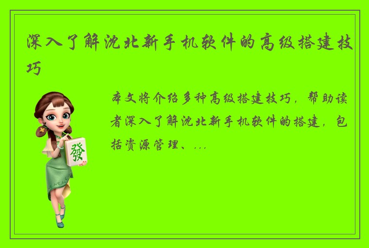 深入了解沈北新手机软件的高级搭建技巧