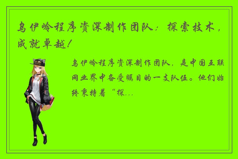 乌伊岭程序资深制作团队：探索技术，成就卓越！