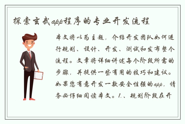 探索玄武app程序的专业开发流程